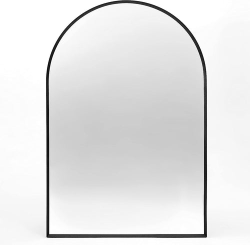 24x36 Inch Black Metal Framed Arched Bathrrom Mirror for Wall.