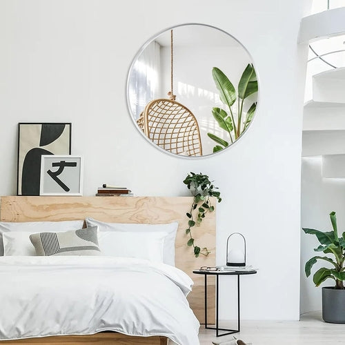 36 Inch Silver Metal Framed Round Bathrrom Mirror for Wall