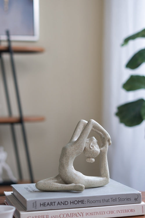 8.5x4.5x7' Beige Resin and Stone Yoga Figurine in King Pigeon Pose