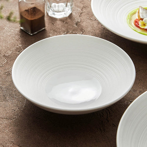 Ripple-Texture Wide-Rim Ceramic Bowl – Fine Dining Serving Bowl |