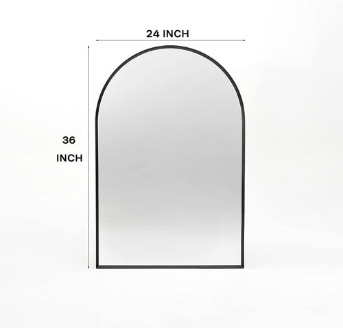24x36 Inch Black Metal Framed Arched Bathrrom Mirror for Wall.